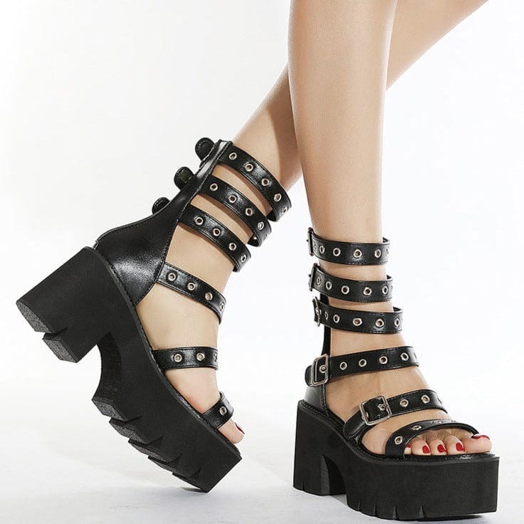Strappy Buckle Design Heeled Sandals Newgew