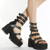 Strappy Buckle Design Heeled Sandals Newgew