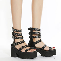 Strappy Buckle Design Heeled Sandals Newgew