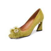 Elegant Square Toe Pumps Heels with Pearl NEW GEW