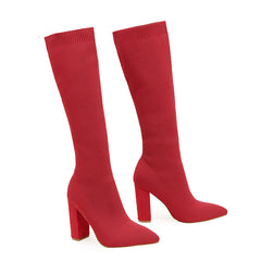 Chunky Heel Pointed Toe Sock Boots Newgew