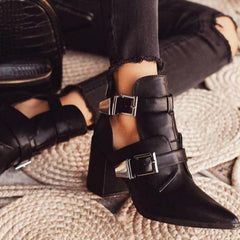 Chunky Heel Double Buckle Boots Newgew