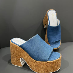 Denim Platform Slide Sandals Newgew