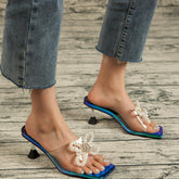 Faux Pearl Decor Heeled Sandals Newgew