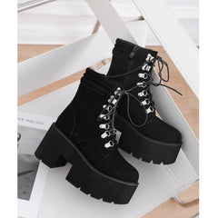 Suede Lace Up Platform Ankle Martin Boots Minimalist Chelsea Boots Newgew