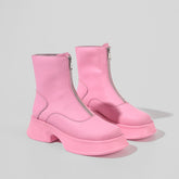 Round Toe Zip Cowhide Short Martin Boots Zipper Heeled Boots Newgew