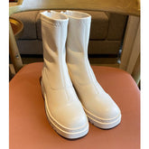 White Zip Back Classic Ankle Boots Back Zipper Minimalist Boots Newgew