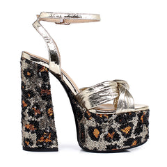 Iris Sequin Gold Platform Heels Newgew