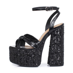 Iris Sequin Gold Platform Heels Newgew