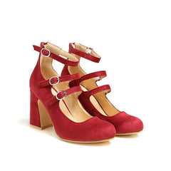 Round Toe Chunky High Heel Pumps Newgew