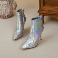 Etta Silver Holographic Stiletto Ankle Boots NEW GEW