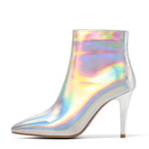 Etta Silver Holographic Stiletto Ankle Boots NEW GEW