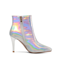 Etta Silver Holographic Stiletto Ankle Boots NEW GEW
