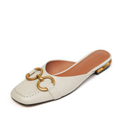 Anne Square Toe Flat Mules with Chain Newgew