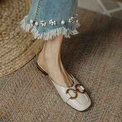 Anne Square Toe Flat Mules with Chain Newgew
