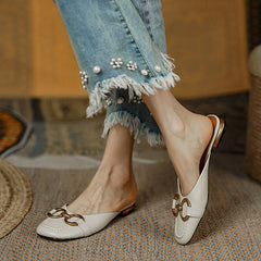 Anne Square Toe Flat Mules with Chain Newgew