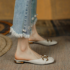 Anne Square Toe Flat Mules with Chain Newgew