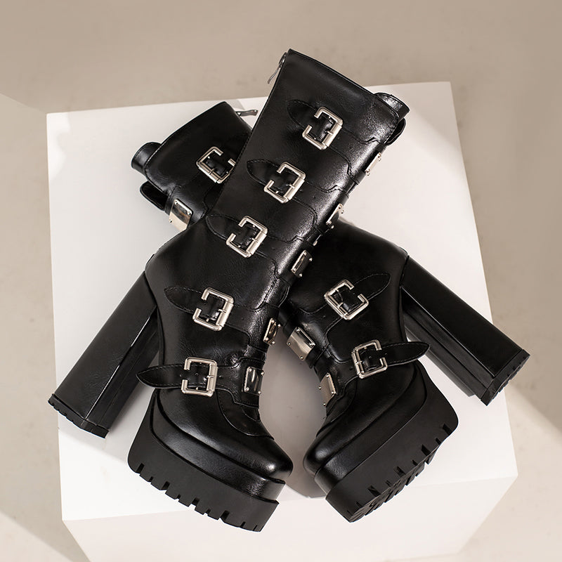 Fae Gothic Platform Boots with Buckles NEW GEW