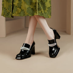 Noa Platform Heeled Loafers with Rhinestones Newgew