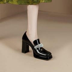 Noa Platform Heeled Loafers with Rhinestones Newgew
