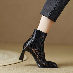 Hafsa Snakeskin Square Toe Ankle Boots Newgew