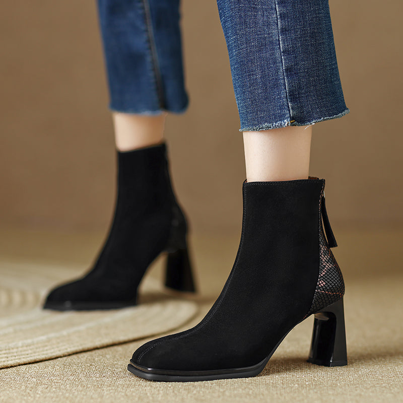 Hafsa Square Toe Snakeskin Ankle Boots Newgew