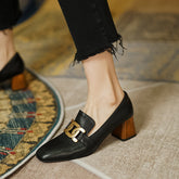 Ivie Black Square Toe Loafer Heels newgew
