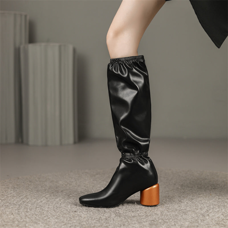 Hayes Black Block Heel Knee High Boots Newgew