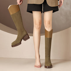 Halo Green Patchwork Knee High Boots Newgew