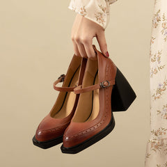 Denver Retro Brogue Handmade Chunky Heel Mary Janes NEW GEW