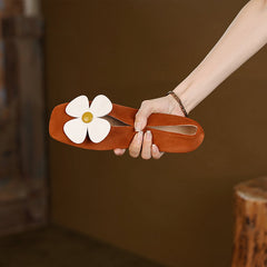 Iman Brown Square Toe Ballet Flats with Flowers Newgew