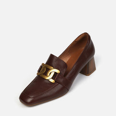 Ivie Brown Square Toe Loafer Heels newgew