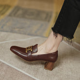 Ivie Brown Square Toe Loafer Heels newgew