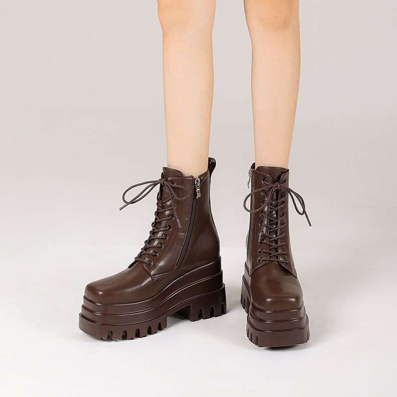 Nala Platform Brown Wedge Boots newgew