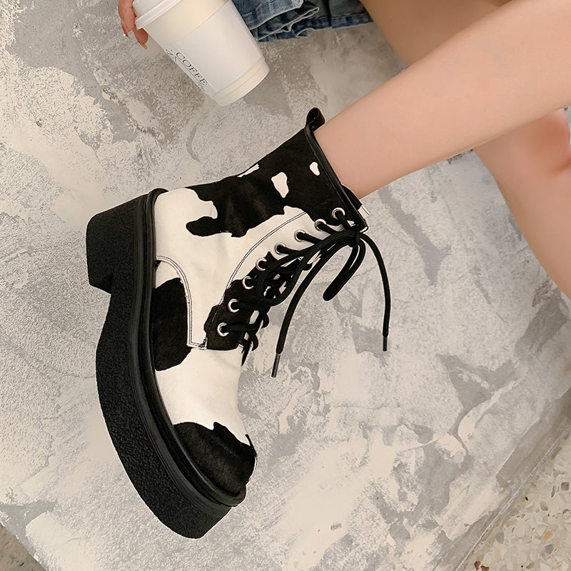 Nila Cow Print Boots Women Newgew