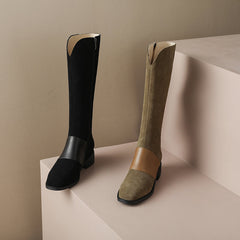 Honor Patchwork Suede Riding Boots Newgew