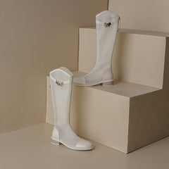 Elise White Mesh Summer Knee High Boots NEW GEW