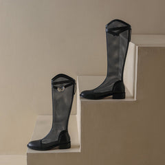 Elise Black Mesh Summer Knee High Boots NEW GEW