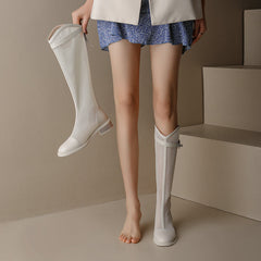 Elise White Mesh Summer Knee High Boots NEW GEW