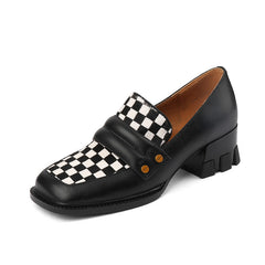 Cassie Checkerboard Loafers Style Heels Newgew