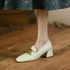 Zena Genuine Leather Chunky Heel Loafers with Chain Newgew