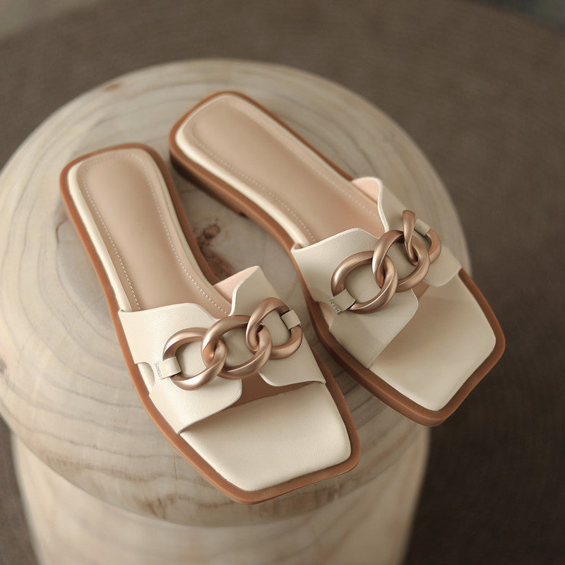 Dariana Open Toe Mules Slippers with Chain NEW GEW