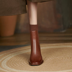 Yasmin Genuine Leather High Chunky Heel Ankle Boots Newgew