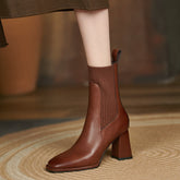 Yasmin Genuine Leather High Chunky Heel Ankle Boots Newgew