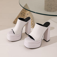 Cora Platform Peep Toe High Black Heel Mules NEW GEW