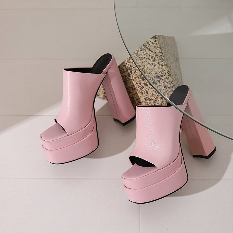 Cora Platform Peep Toe High Black Heel Mules NEW GEW