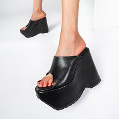 Bree Genuine Leather Open Toe Wedge Mules Newgew