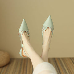 Hilda Genuine Leather V Cut Handmade Slingback Low Heel Pumps Newgew