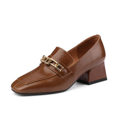 Carlee Genuine Leather Heeled Loafers with Chain Newgew