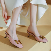 Dora Square Toe Kitten Heel Mules with Chain NEW GEW